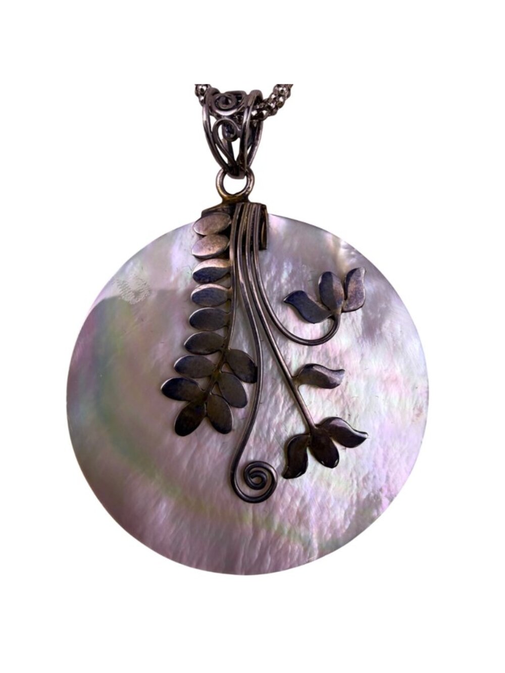Vintage ATI Silver 925 Womens White Mother Of Pearl Floral Pendant Necklace - Picture 2 of 6